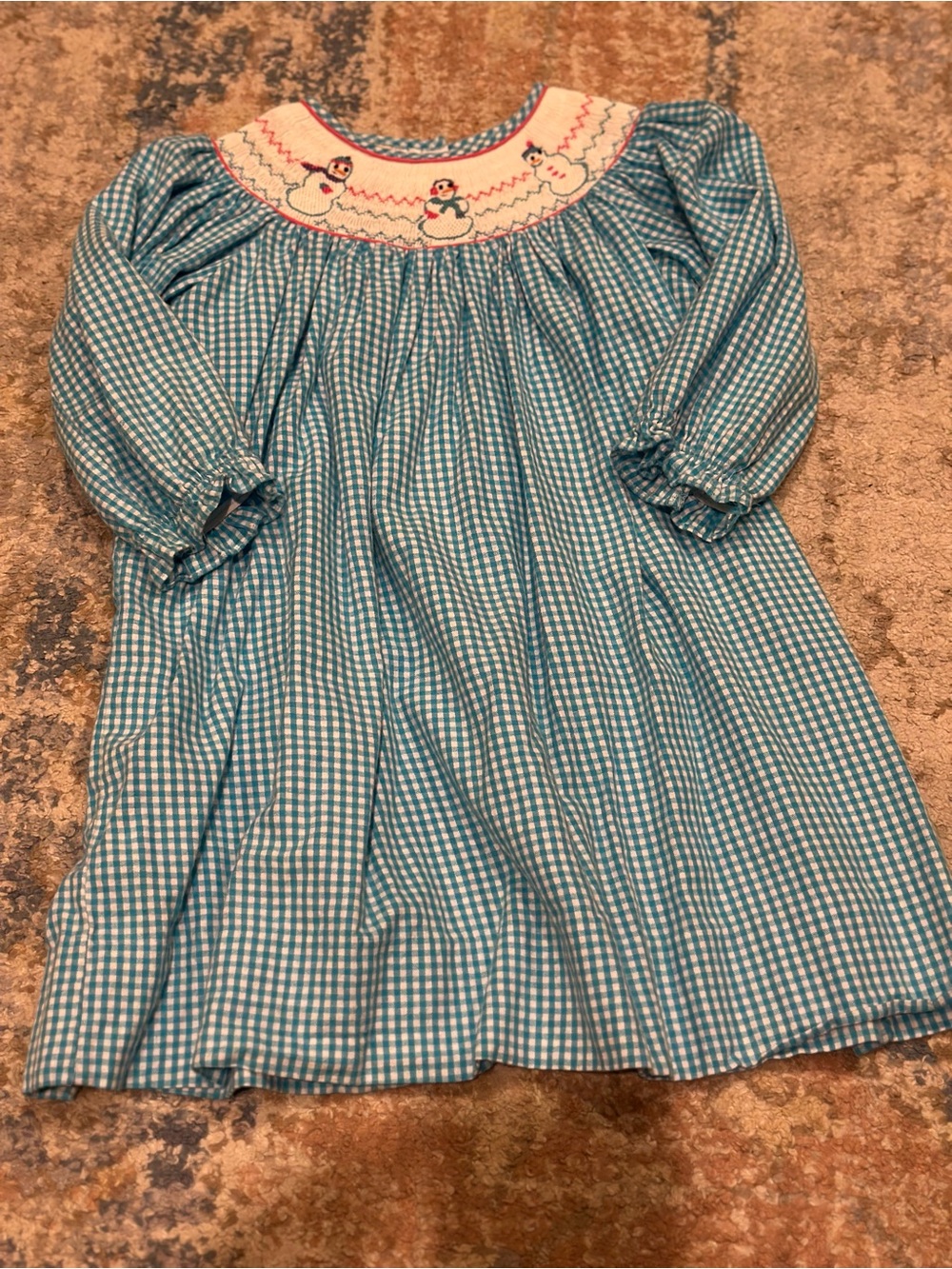 marmellata Blue Gingham Smocked Snowman Dress